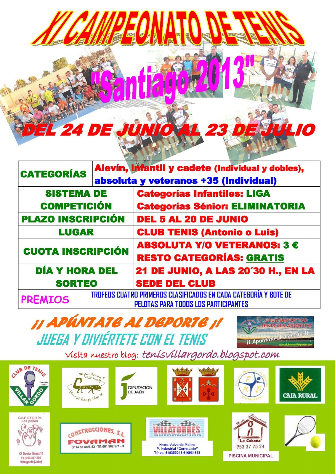 Cartel inscripcion XI campeonato tenis de santiago 2013
